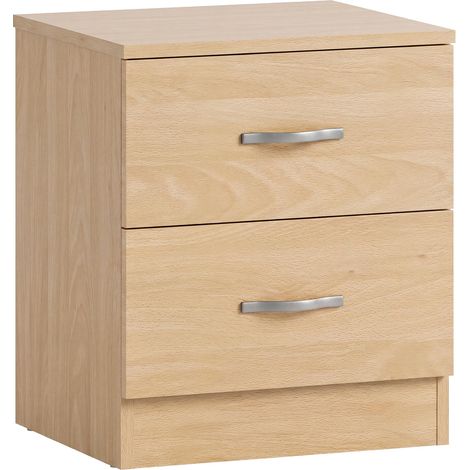Table de Chevet, 2 tiroirs en pin avec poignées en métal et Coureurs, Anti-Bowing tiroir Support, Meubles de Chambre à Coucher (1/5)