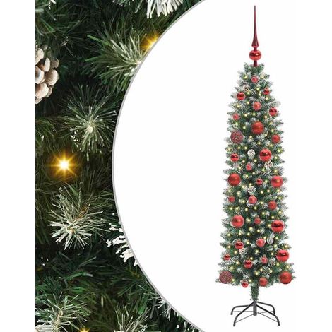 Un sapin de Noël artificiel élancé, équipé de 150 lumières LED vertes et blanches, d'une hauteur de 120 cm. (1/5)