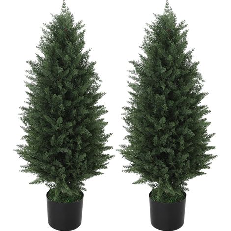 Cyprès Artificiel 90cm Lot 2, 831 Feuilles, UV, Pot Ciment