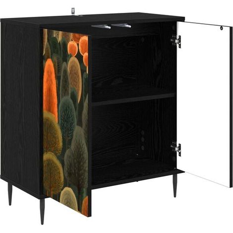 Buffet Bas de Style Industriel en Bois d'Ingénierie, Meuble de Rangement avec 2 Portes et Étagère Ajustable, Console TV pour Salon ou Entrée, Chêne Noir, 69 x 33 x 76 cm (1/5)
