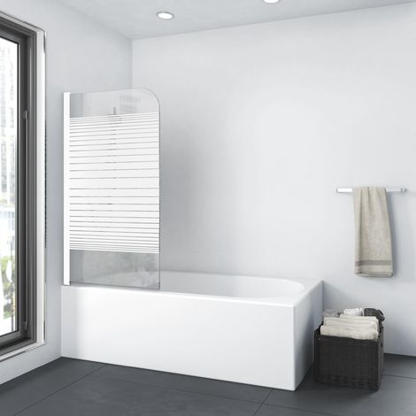 Marwell White Lines - Pannello doccia per vasca da bagno, 75 x 140 cm, 1 pezzo, orientabile in bianco opaco, divisorio per doccia in vetro di sicurezza monolastra da 4 mm (1/5)