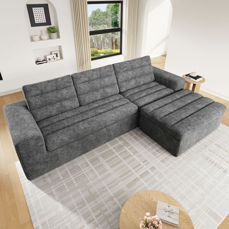 Canapé d'angle en L 253cm,canapé modulaire en velours côtelé, canapé 3 place pour salon et appartement,Gris clair (1/5)