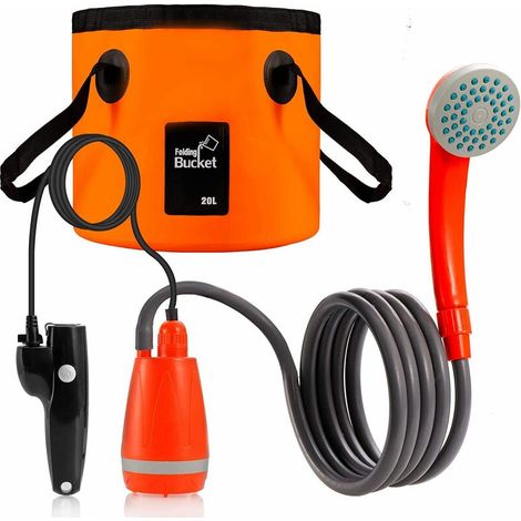 Campingdusche, tragbare Reise-Wanderdusche, wiederaufladbarer Akku, Duschkopf, Schlauchpumpe, Handbrause, Camperzelt, 12 V