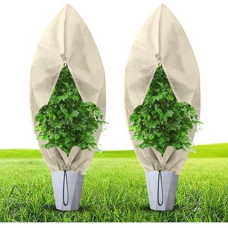 Housse D'hivernage pour Plante, 140 x 200 cm Housse de Protection pour Plantes Ajustable avec Cordon de Serrage à Glissière, Anti-Givre Réutilisable Sac de Protection des Plantes (Beige) (1/5)