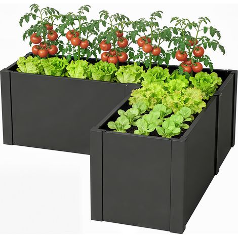 Hochbeet L-förmig, Pflanzkasten wetterfest aus verzinktem Stahl, Frühbeet 150x150x55 cm, Schwarz