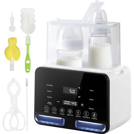 Baby bottle warmer, 9-in-1 double bottle sterilizer with LCD screen, fast heating of baby food and defrosting of breast milk or formula, keeps warm for 48 hours