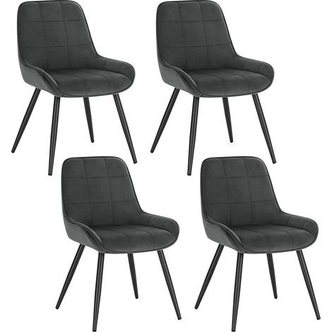 WOLTU Esszimmerstühle 4er Set, Polsterstuhl Samt, Küchenstuhl gepolstert, Akzentstuhl für Wohnzimmer Schlafzimmer Küche, ergonomischer Stuhl mit Rückenlehne, Dunkelgrau (1/5)