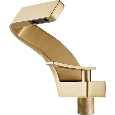 Robinet de lavabo tout cuivre, design luxueux doré avec effet cascade créatif, robinet monotrou pour lavabo, eau chaude et froide. (1/5)