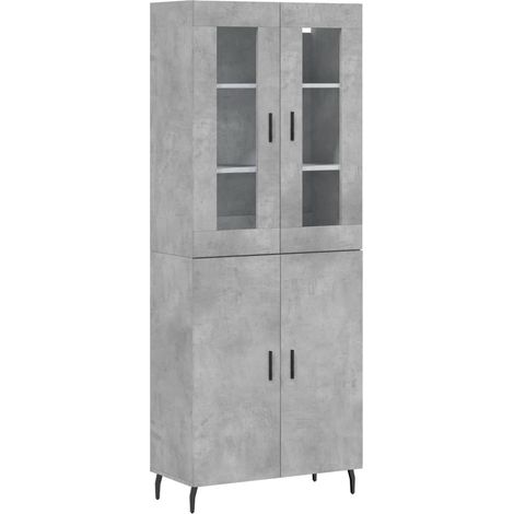 Buffet bahut commode armoire meuble de rangement organisateur cuisine salle de séjour salon haut 69,5 x 34 x 180 cm bois d'ingénierie gris