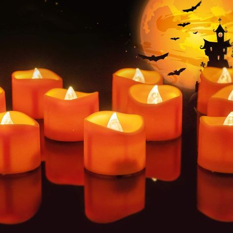 24 Stück LED-Teelichter in Kürbisform, batteriebetrieben, flammenlos, täuschend echt, für Halloween- und Diwali-Dekorationen (1/5)