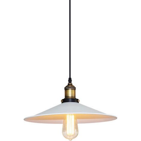 Rétro Lustre Suspension Industrielle 22cm Plaofnnier Fer Abat-jour en Métal Blanc 1PCS (1/5)