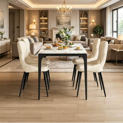 Lot de 4 chaises de salle à manger avec accoudoirs, 43 x 40 x 86 cm, beige OKMYHOME (1/5)