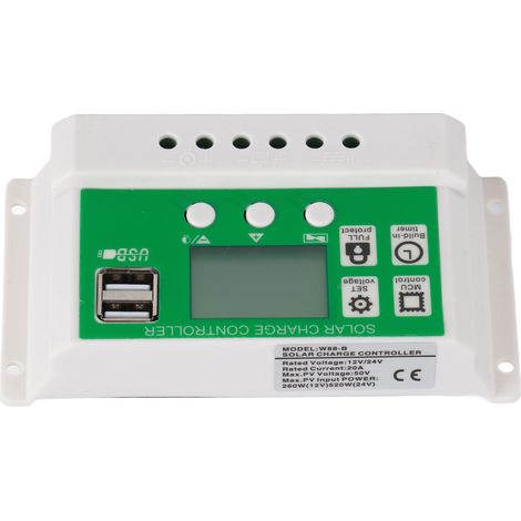 Contrôleur solaire PWM à identification automatique, chargeur solaire double port USB avec câble PV pour usage domestique 24 V 12 V 20 A (1/5)