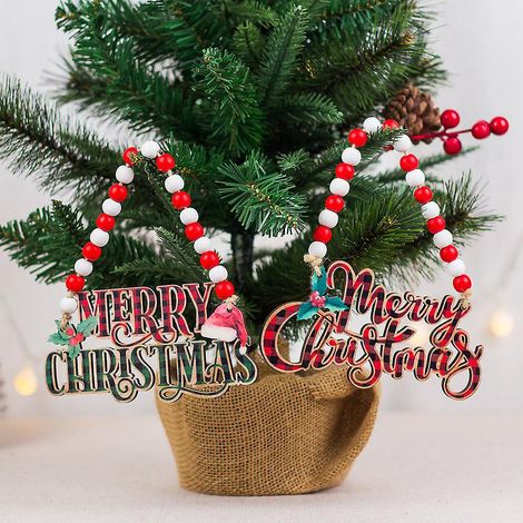 2 Pcs De Dcorations De Nol Corde De Perle En Bois Tiquette Suspendue Pice Suspendue Cadeau Joyeux Nol Tiquette De Personnage Pice Suspendue (style (1/5)