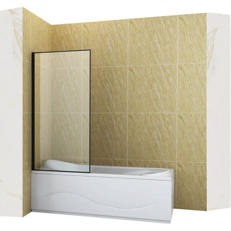 Pare-baignoire fixe MADISON Silla, paroi de baignoire 80x140 cm en verre trempé, installation murale facile, design moderne, Noir (1/5)