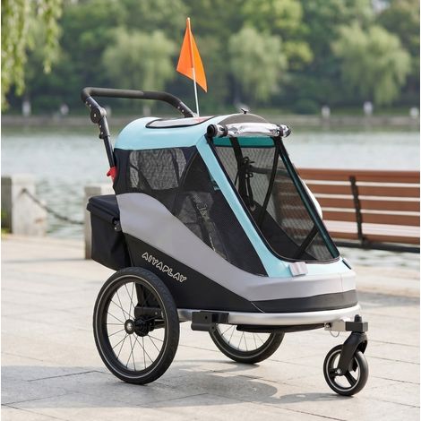 2-in-1 faltbarer Kinderfahrradanhänger mit 5-Punkt-Gurt und 16"-Rädern HAVRYA (1/4)