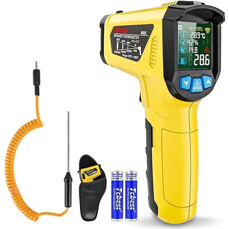 Infrared Thermometers Digital Laser Infrared Thermometer and Probe Gun Temperature Gun IR Non-Contact LCD Screen Alarm and Emissivity Adjustable for Industrial Kitchen (1/5)