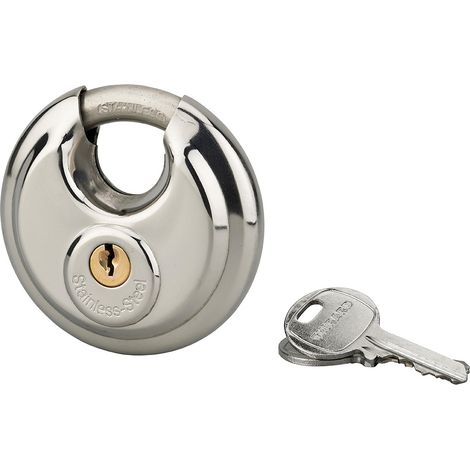 Lucchetto a disco Astra, 70mm, interno, acciaio inox, arco in acciaio temprato, 2 chiavi - THIRARD