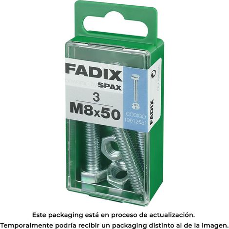 Box mit 3 Einheiten metrischer Schraube mit Sechskantkopf und Zinkmutter M 8x50mm Fadix (1/3)
