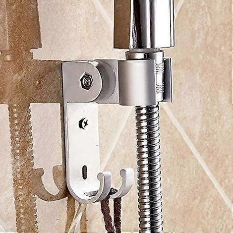 Support de pommeau de douche, support réglable avec 2 crochets, compatible avec les pommeaux de douche et les pommeaux de bidet, facile à installer soi-même. (1/4)