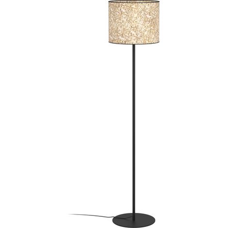EGLO Stehlampe Butterburn, nachhaltige Eck Standleuchte mit Birken-Blättern, Stehleuchte aus Metall in Schwarz und Textil in Beige, Lampe Wohnzimmer mit E27 Fassung, 162 cm