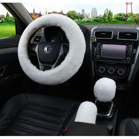 Housse de volant hiver fourrure douce pour femme, couvre-volant peluche noir (1/3)