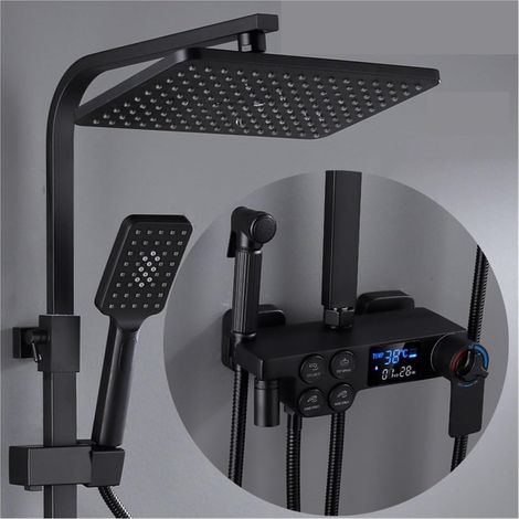 Ensemble de douche mitigeur thermostatique intelli Système de douche thermostatique salle de bain LED ensemble de douche numérique intelligent montage mural robinets de bain à tête carrée mitigeur cha (1/5)