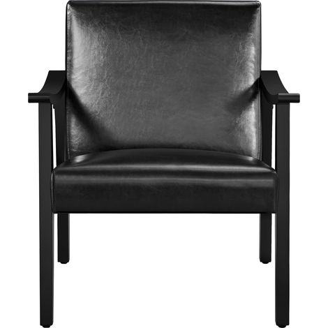 Yaheetech – Fauteuil relax ergonomique en similicuir noir – Cadre en bois d'hévéa – Dimensions 62×70×74 cm – Assise rembourrée pour confort optimal