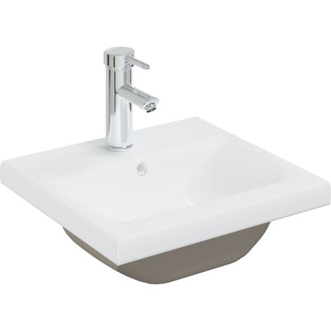 Lavabo de baño empotrado con grifo 42 cm cerámica blanca 020002795