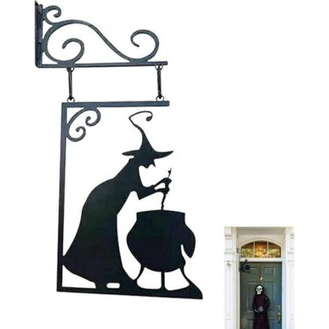 Bardusch-Décoration d'Halloween - Silhouette en métal de chaudron de sorcière - Signe suspendu pour le jardin ou le patio de cour. (1/5)