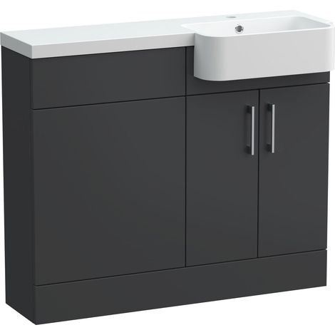 Wichnor Floor Standing Compact 2 Door Combination Vanity Basin WC Unit with Polymarble Basin, 1000mm, Right Hand, Dark Grey