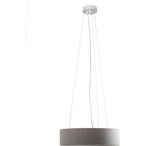 Lampada a Sospensione Bianca, Paralume Cilindrico Grigio, E27, IP20, Ø 58 x 15 x 150 cm - Rossini - Design Minimal ed Elegante (1/5)