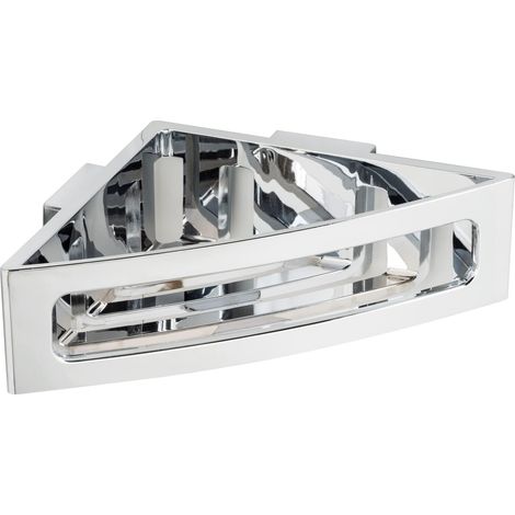 Tablette d'angle, Tablette en Plastique, sans perçage, Panier Profond pour Poser Les Articles en sécurité, idéale pour Salle de Bain et Douche, 35 x 8,5 x 20 cm, Chrome (1/5)