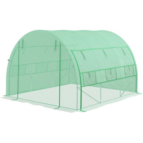 Polytunnel Greenhouse Walk-in Grow House Tent with Roll-up Sidewalls, Zipped Door 6 Windows, 3x3x2m Green (1/5)