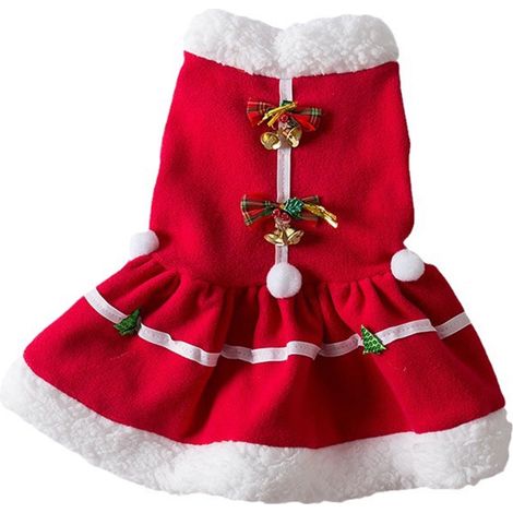 Tenue De Noël Pour Chien - Robe En Velours Rouge - Costume De Père Noël Avec Capuche - Pour Chiens Et Chatons - Taille Moyenne (1/5)