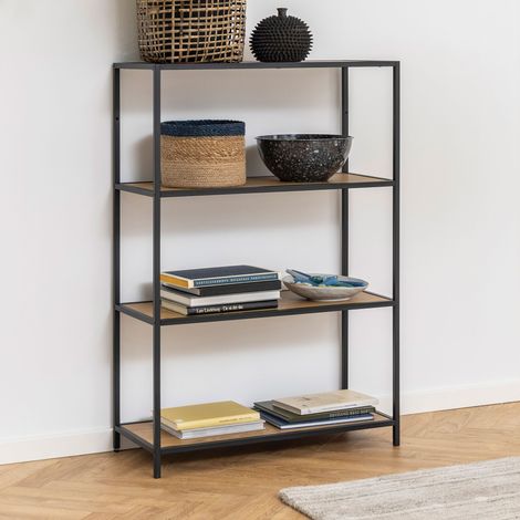 Etagère 4 niveaux 77x35x114 cm décor chêne et métal noir - FYNCA