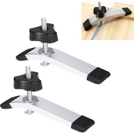 Ensemble de 2 colliers de serrage en T en aluminium, colliers de serrage en T, clips de retenue en acier allié haute vitesse pour outils de menuiserie à rainures en T (1/4)