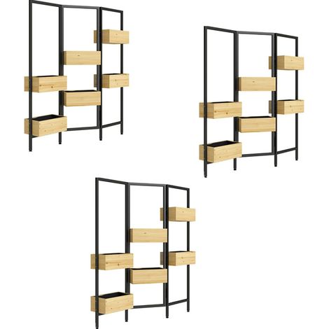 3er-Set blumenkasten mit Sichtschutz, Hochbeet mit Klappbarem Spalier, 6 Pflanzkästen mit Ablauflöchern, Stahl