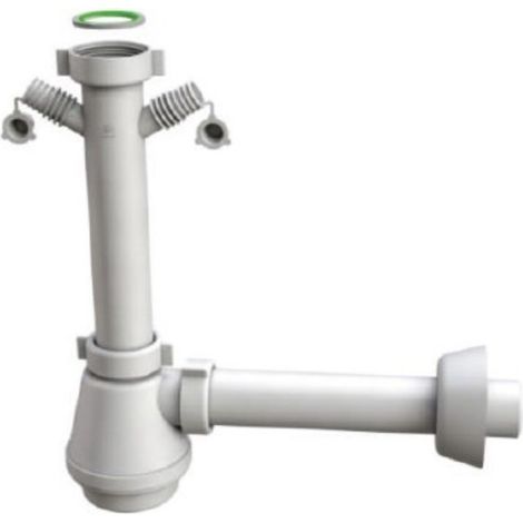 SIFONE SCARICO 1 VIA SENZA PILETTA PER LAVELLO IN ACCIAIO INOX CON ATTACCO DOPPIO LAVASTOVIGLIE/LAVA - 11/2 X ø40X230MM - BON
