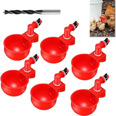 Abreuvoir Automatique Pour Poules, 6 Pièces Gobelet À Eau Rouge Pour Volaille Comme Poules, Canards, Oies, Dindes, Avec Foret Inclus (1/5)