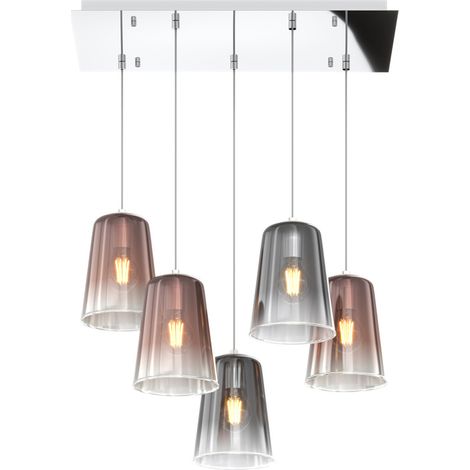 Sospensione Contemp. Rett. Shaded Metallo Cromo Vetro Rame E Cromo 5 Luci E27 (1/3)