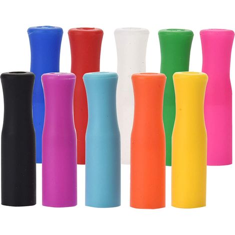 Paquete de 10 puntas de silicona para pajitas metálicas de acero inoxidable estándar de 6,35 mm de diámetro (colores surtidos).