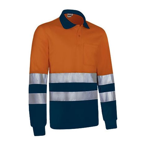 Polo térmico de Alta Visibilidad bicolor de manga larga y bolsillo VALENTO SNAKE M Naranja flúor / Azul marino orión (1/3)