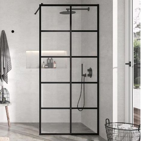 Paroi de douche fixe FRESH INDUSTRIAL finition NOIR MAT 90 cm