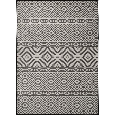 Tapis extérieur à tissage plat Terrasse Salon Cuisine - Tapis de jardin 200x280 cm Rayures noires BV694736 - BonneVie (1/5)