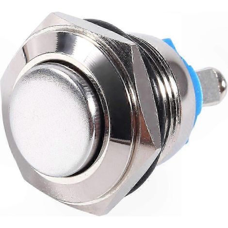 Bouton-poussoir momentané étanche 12 V 16 mm en métal, interrupteur marche/arrêt pour klaxon de voiture, argent (1/4)