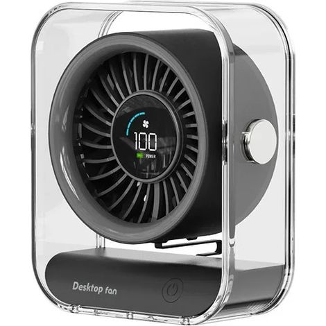 Ventilateur de bureau silencieux (noir), affichage numérique LED, rechargeable par USB, circulateur d'air portable (1/5)