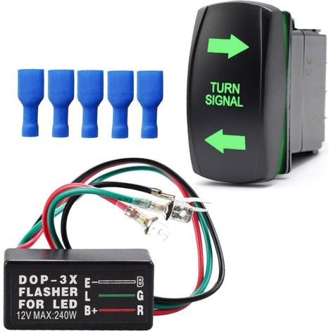 Kit de relais de clignotants avec interrupteurs à bascule 4 broches ON/OFF, LED verte gravée au laser, câbles de démarrage SPDT 12 V/24 V pour VTT, UTV, tracteur, moto (1/4)