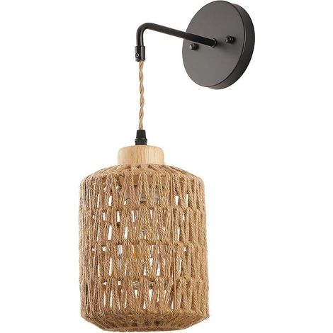 Appliques Murales en Rotin Sans Ampoule – Luminaire Bohème Moderne avec Abat-jour Métal et Corde de Chanvre pour Décoration Intérieure (1/5)