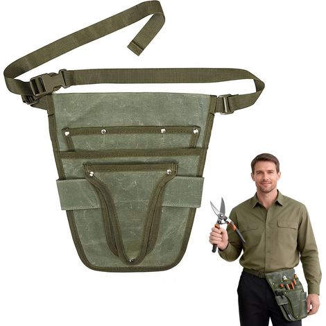 Sacoche de jardinage en toile à porter à la taille - 30 x 28,5 cm - Portable - Imperméable - Résistante - Sac de rangement - Ceinture porte-outils de jardin - Tablier porte-outils - avec poches - Tabl (1/5)